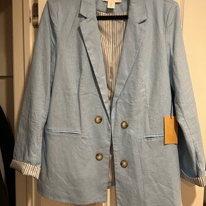 Halston Heritage Light Blue Double-Breasted Blazer